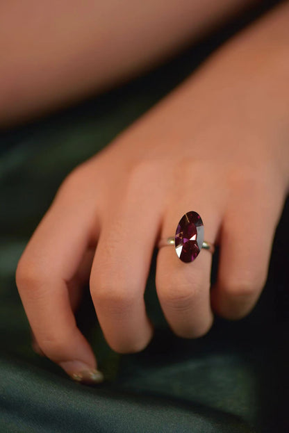 PURPLE OVAL CRYSTAL RING