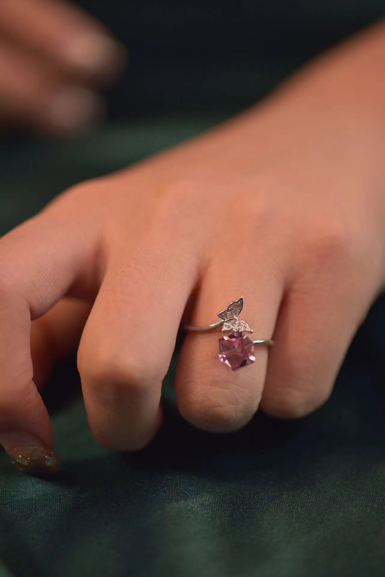 PINK BUTTERFLY SUGAR CUBE RING