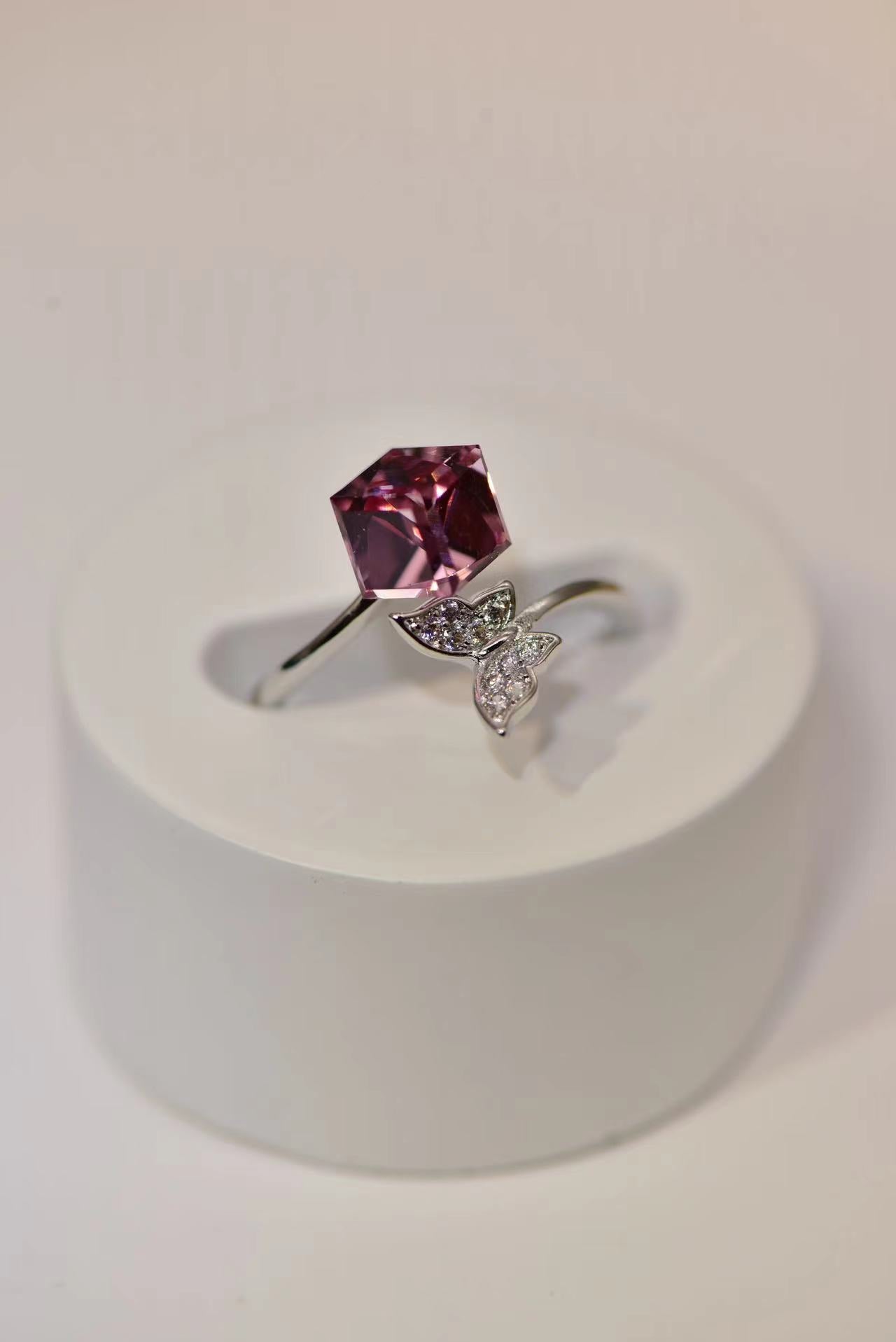 PINK BUTTERFLY SUGAR CUBE RING