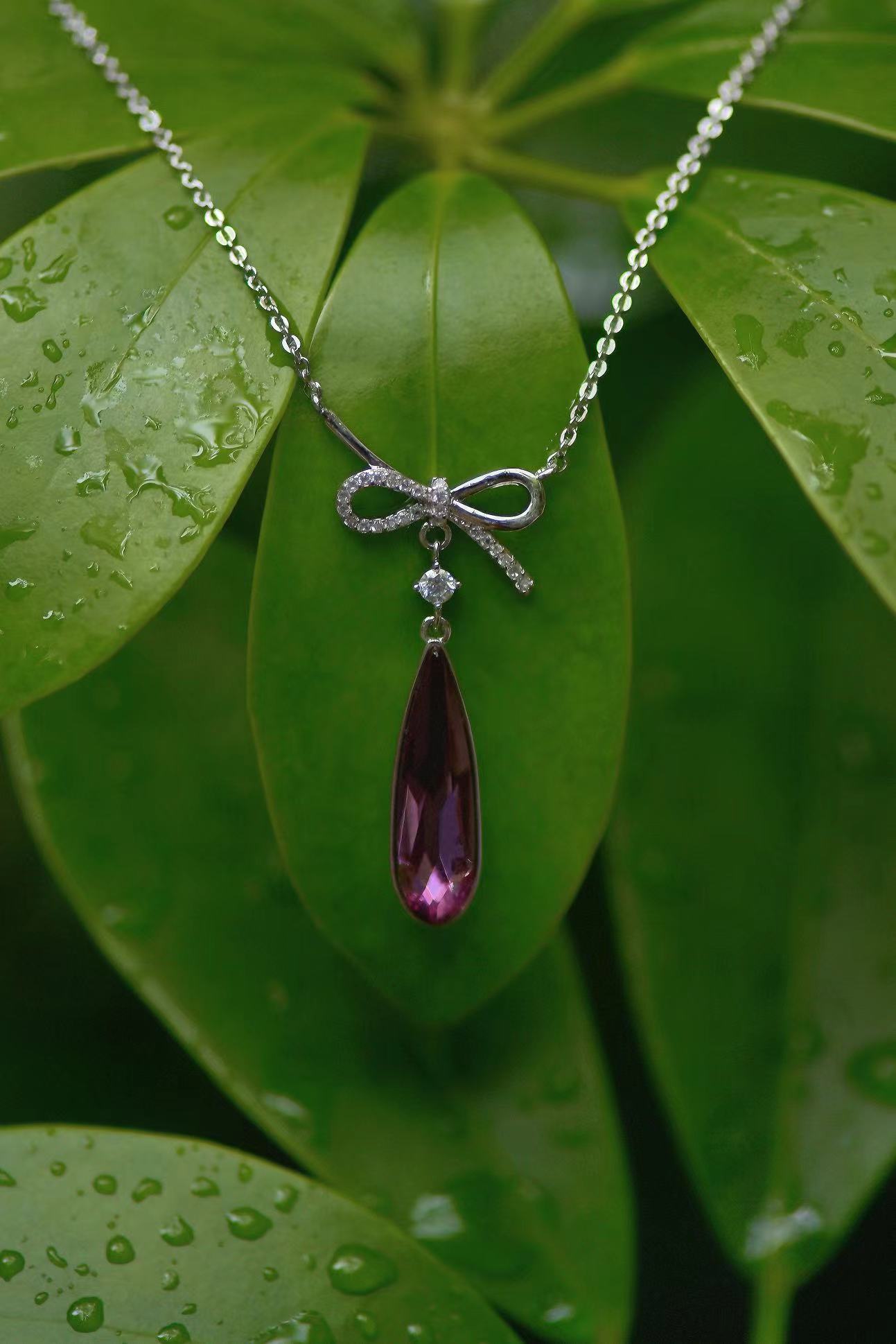 AMETHYST WATER DROP BOW NECKLACE