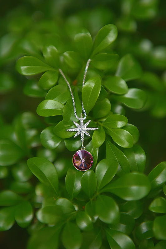 STAR BRUST ROUND AMETHYST NECKLACE