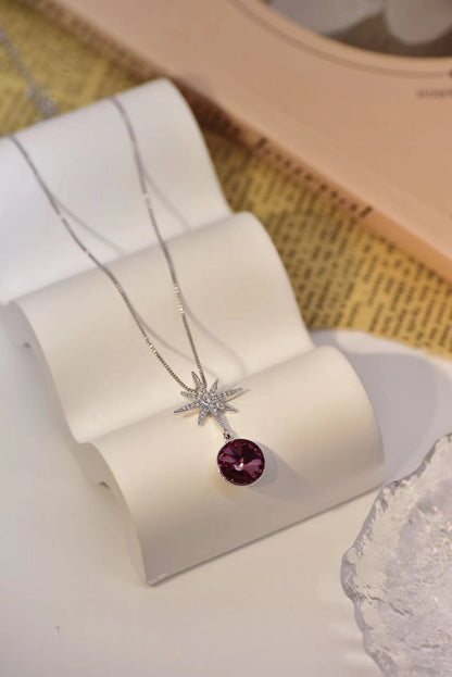 STAR BRUST ROUND AMETHYST NECKLACE